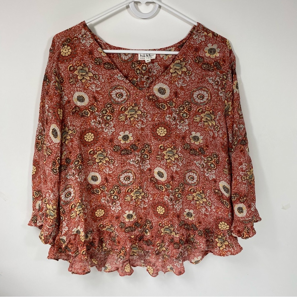 NICOLE MILLER • Floral Ruffle Blouse